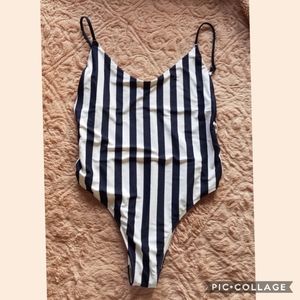 aerie navy and white swim suit with side cut outs